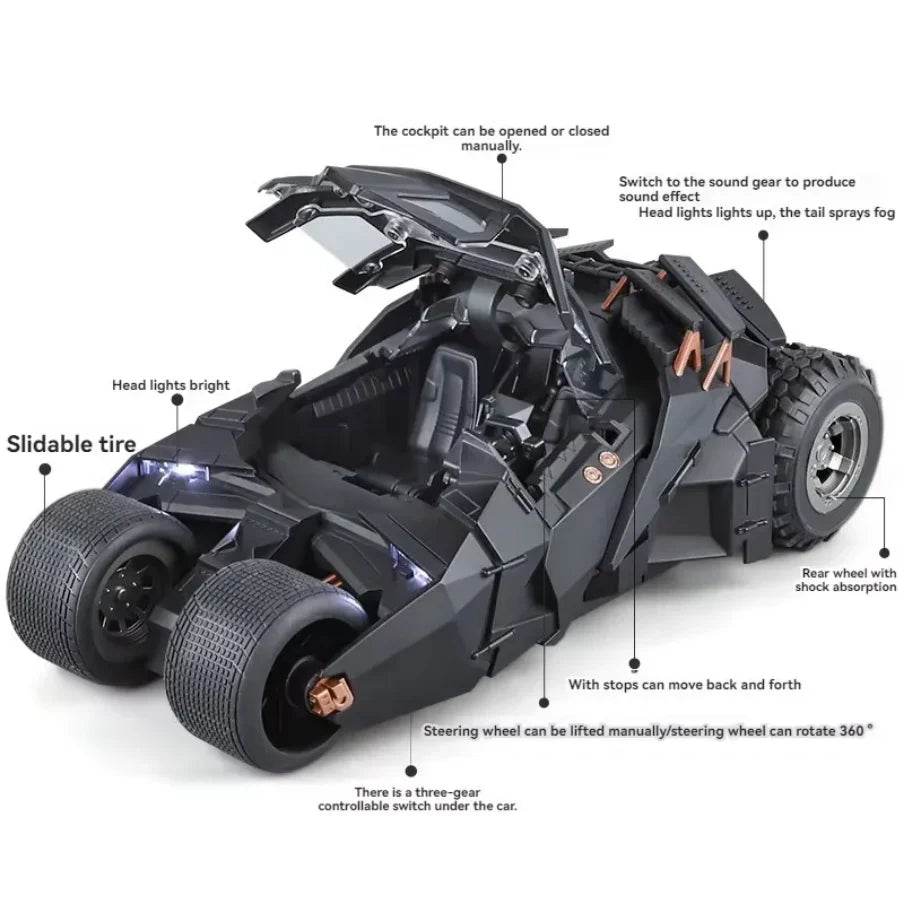QY Toys The Dark Knight Trilogy: Batman Tumbler Batmobile 1:18th Scale Die-Cast Car (with Light + Sound + Mist Effects)